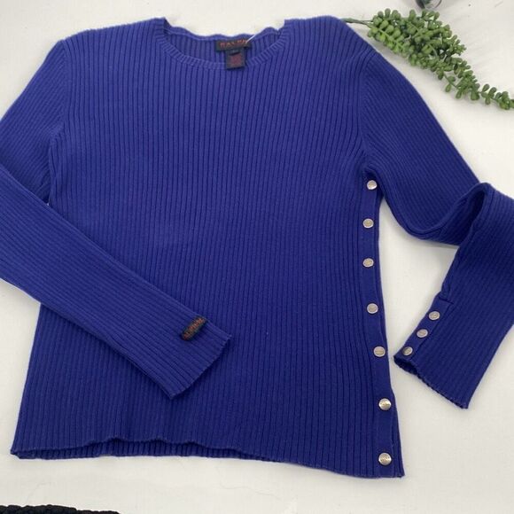 Ralph Lauren Womens Snap Button Long Sleeve Cotton Cable Knit Sweater Blue Large - Picture 1 of 12